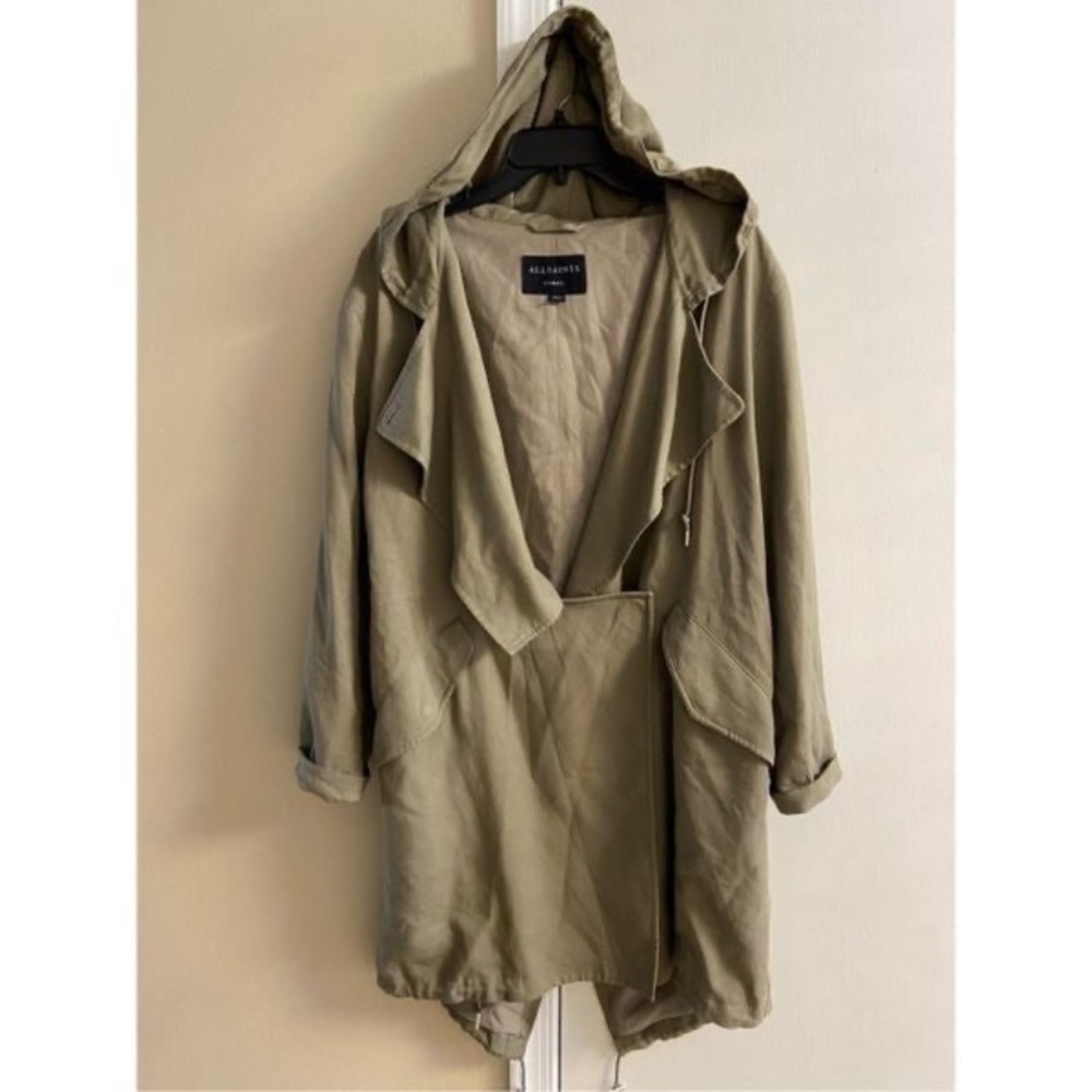 All Saints Beige trench coat long line hooded XSmall - Picture 5 of 12